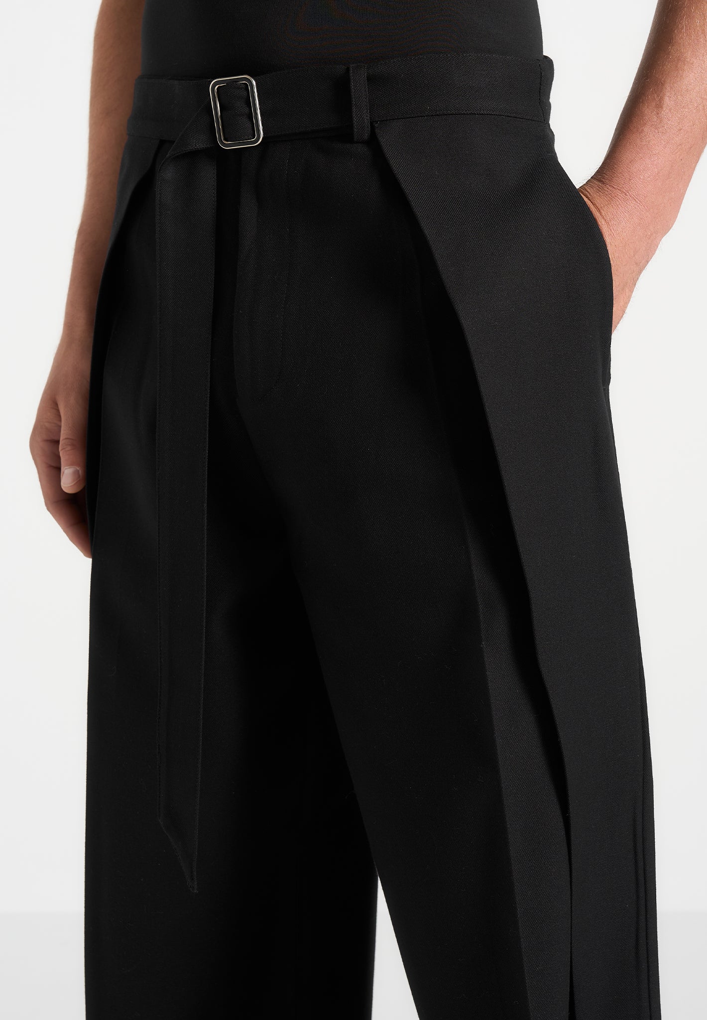 Charles - Wide Fit Wrap Leg Tailored Trousers - Black