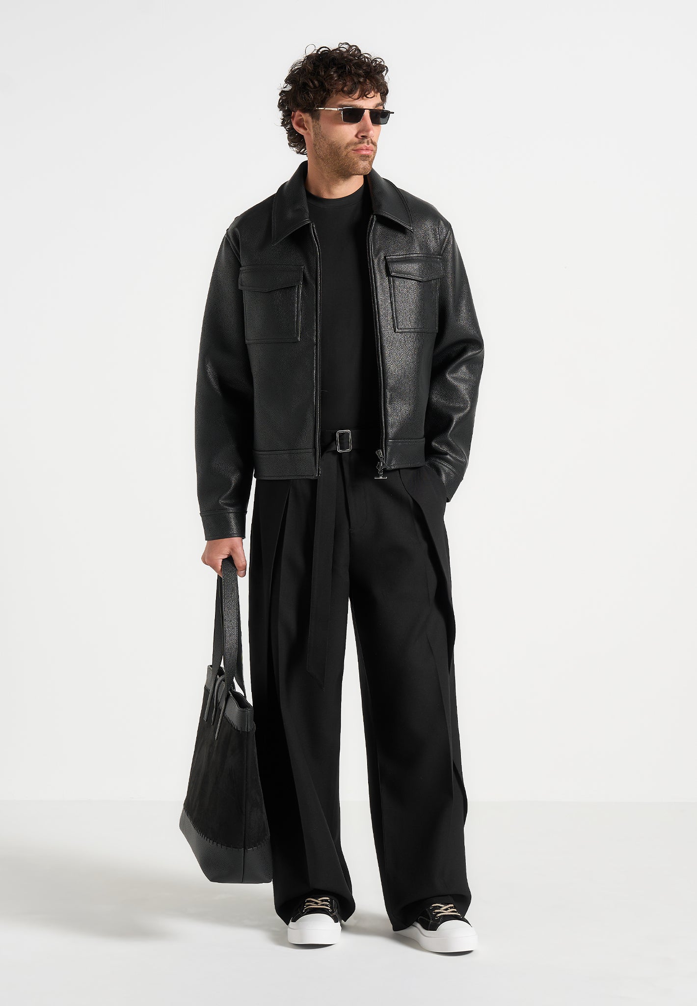 Charles - Wide Fit Wrap Leg Tailored Trousers - Black