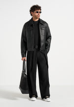 Charles - Wide Fit Wrap Leg Tailored Trousers - Black