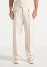 Dorian - Relaxed Fit Twill Pleated Tailored Trousers - Cream