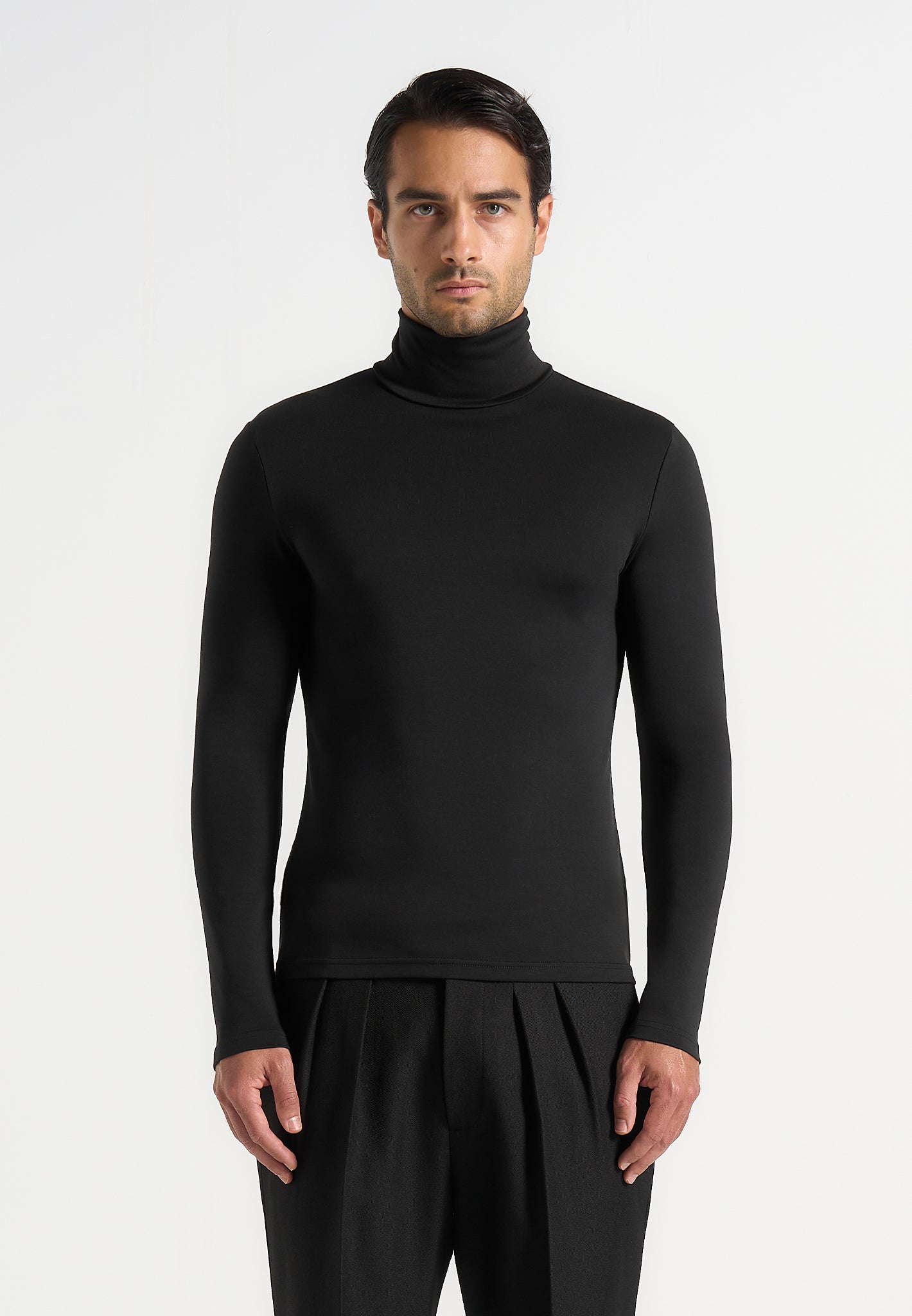 Blaise - Long Sleeve Roll Neck Top - Black