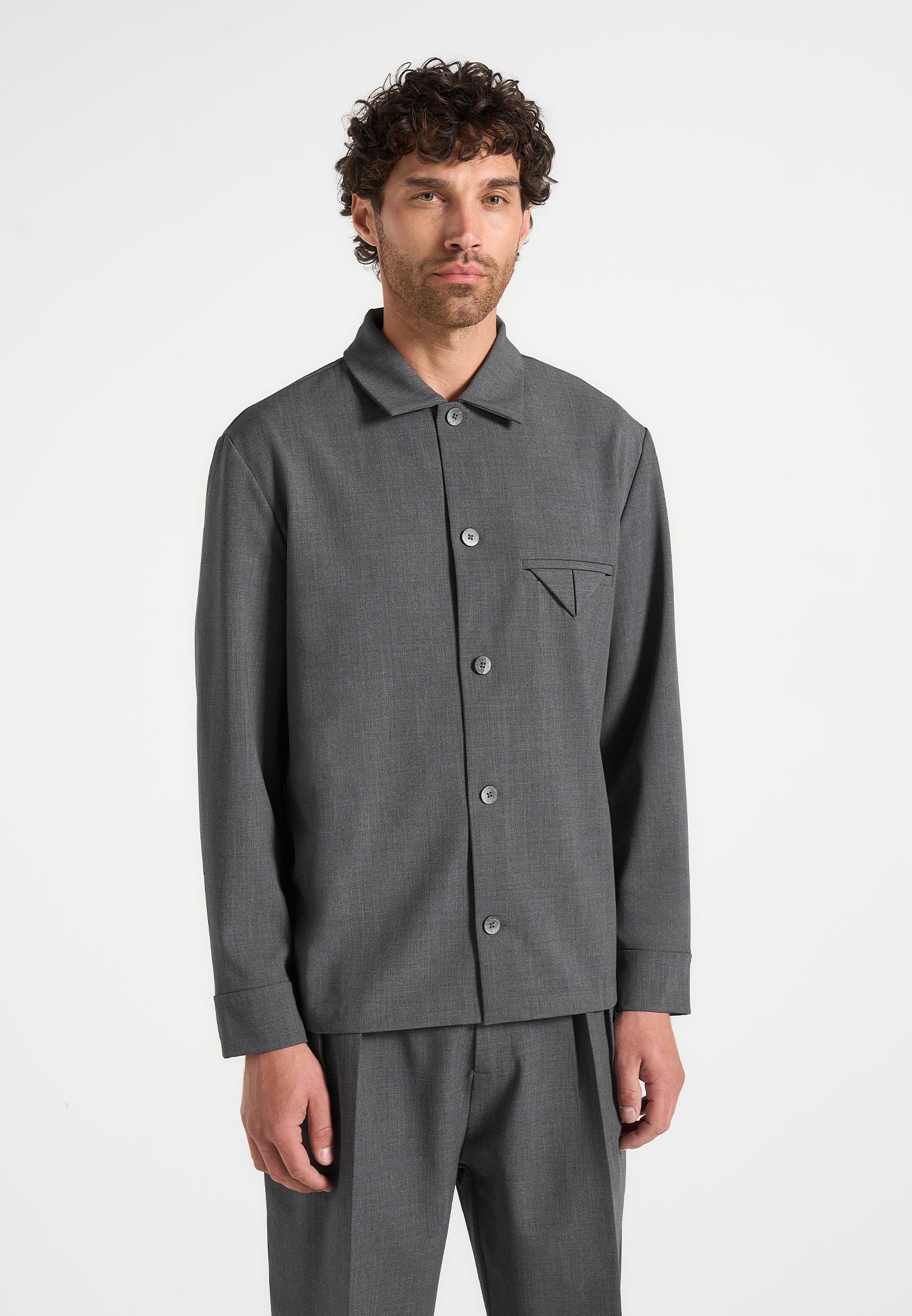Leo - Hatched Tailored Overshirt - Grey