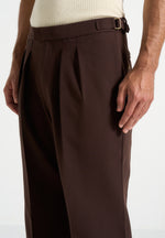 Pierre - Relaxed Fit Pleated Tailored Trousers - Brown