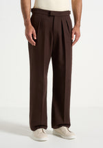 Pierre - Relaxed Fit Pleated Tailored Trousers - Brown