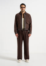 Pierre - Relaxed Fit Pleated Tailored Trousers - Brown