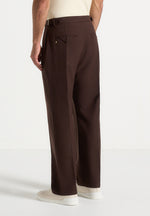 Pierre - Relaxed Fit Pleated Tailored Trousers - Brown