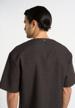 Leon - Boxy Cropped Hatched T-Shirt - Dark Brown