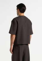 Leon - Boxy Cropped Hatched T-Shirt - Dark Brown