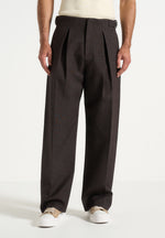 Lior - Box Pleat Hatched Wide Leg Trousers - Dark Brown