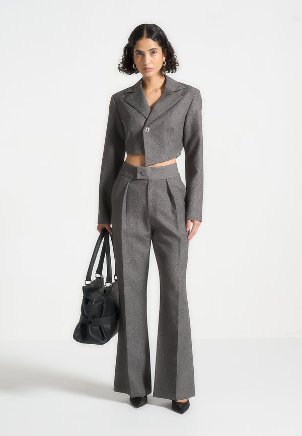 Elsa - High Waisted Tailored Trousers - Grey Marl