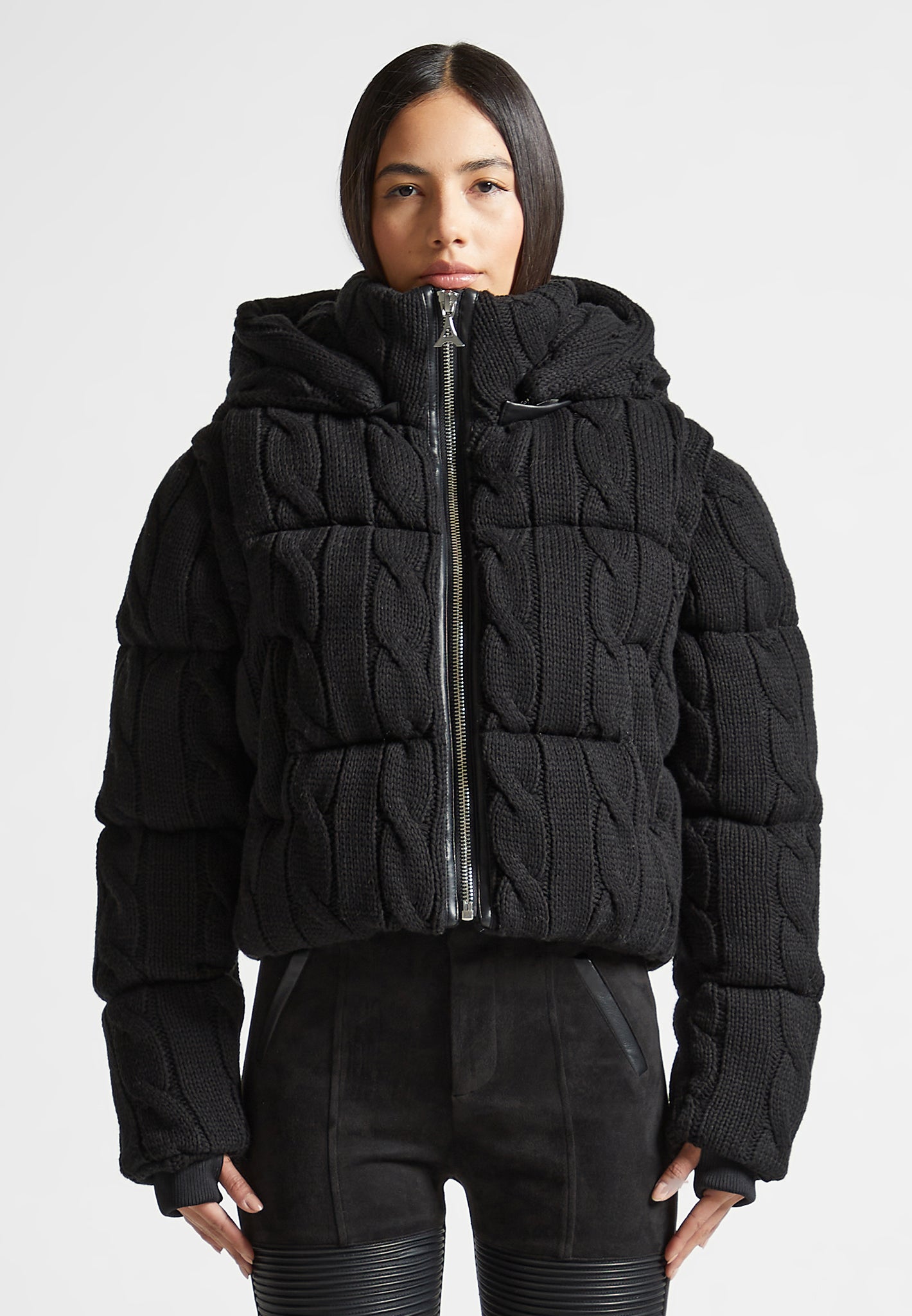 2in1 Cable Knit Puffer Jacket/Gilet Black Manière De Voir