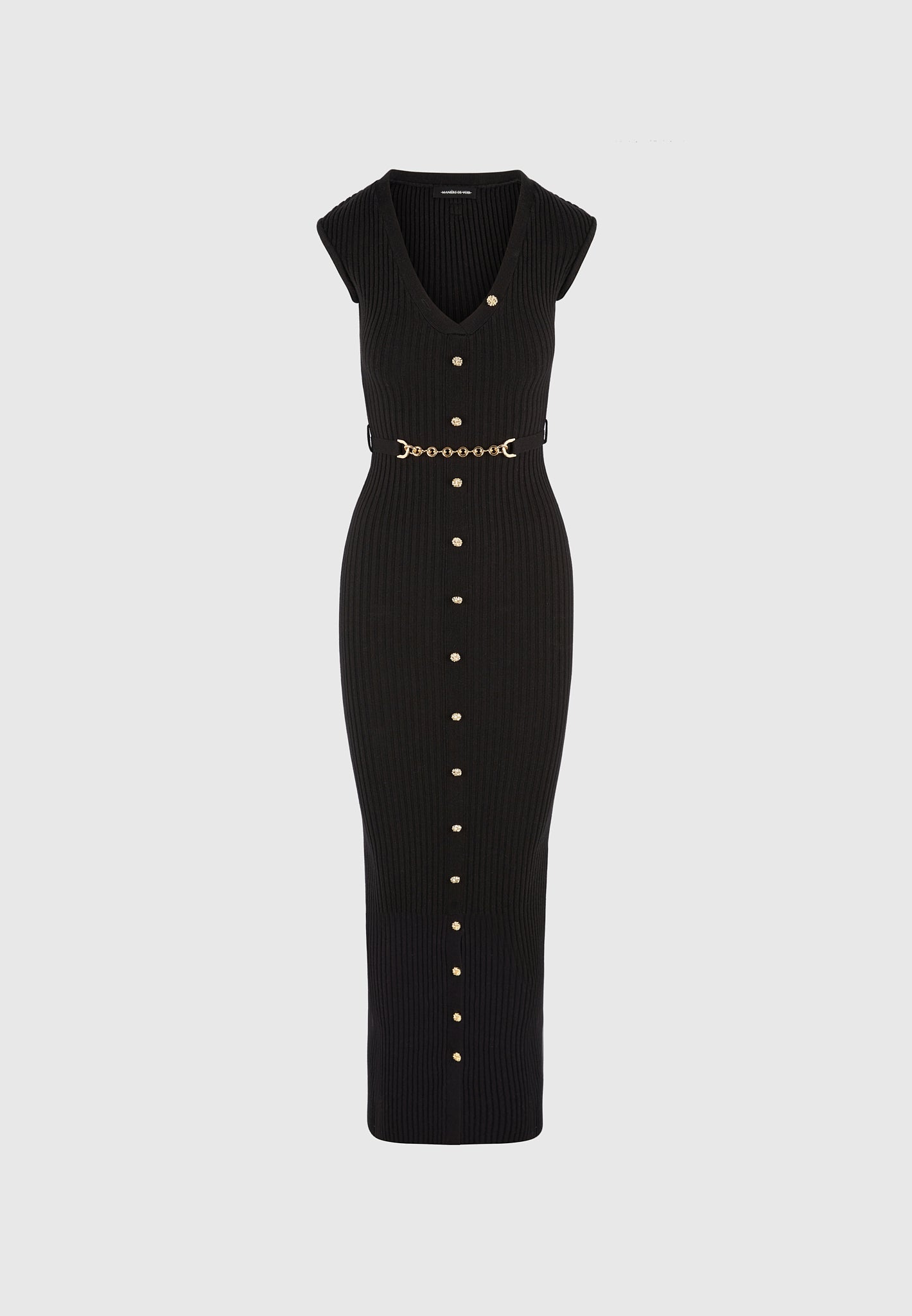 Helene - Knitted Midaxi Dress with Belt - Black