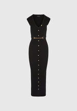 Helene - Knitted Midaxi Dress with Belt - Black