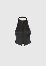 Claudette - Satin Halterneck Backless Top - Black