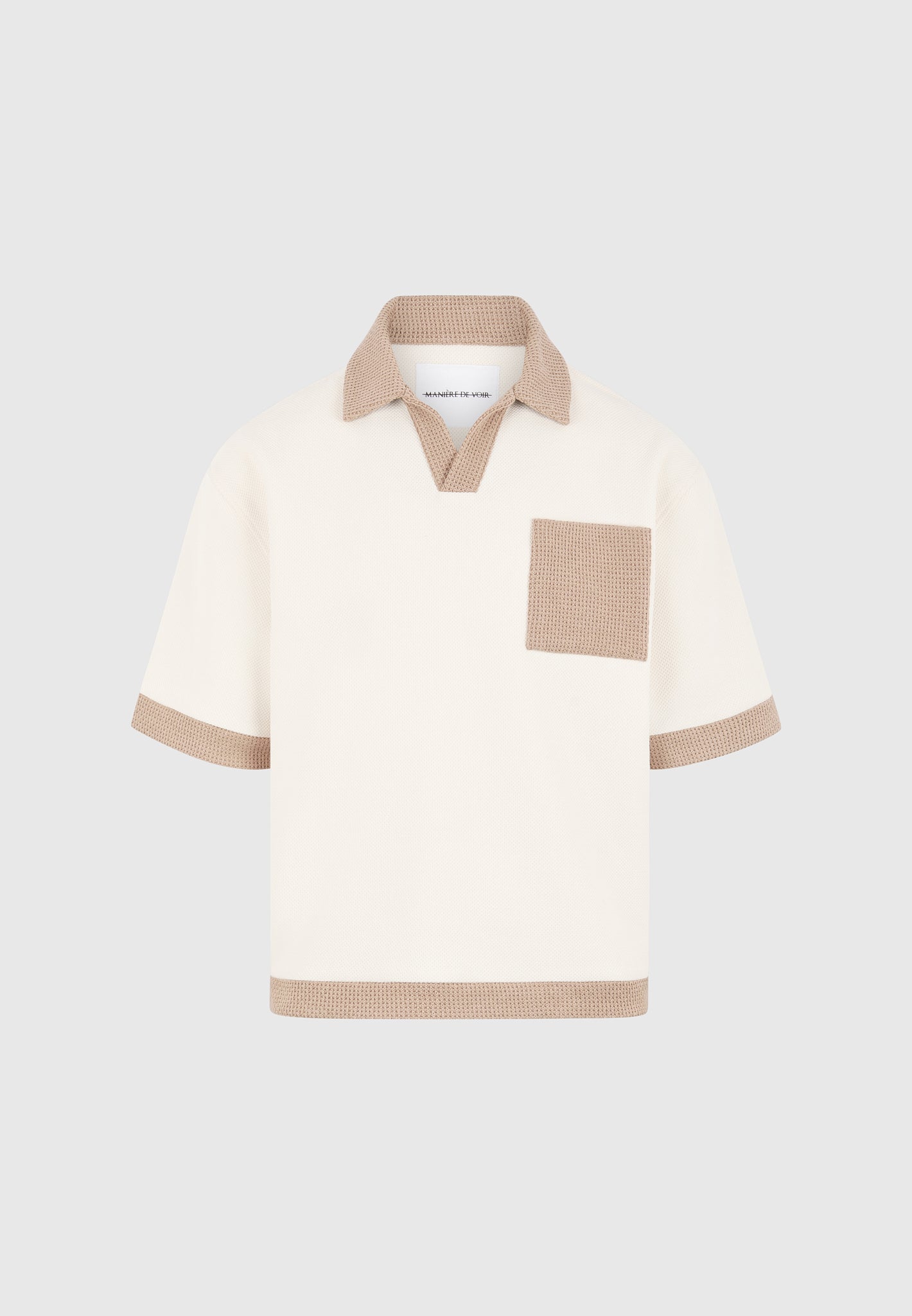 Brice - Boxy Polo Shirt with Crochet Detail - Cream