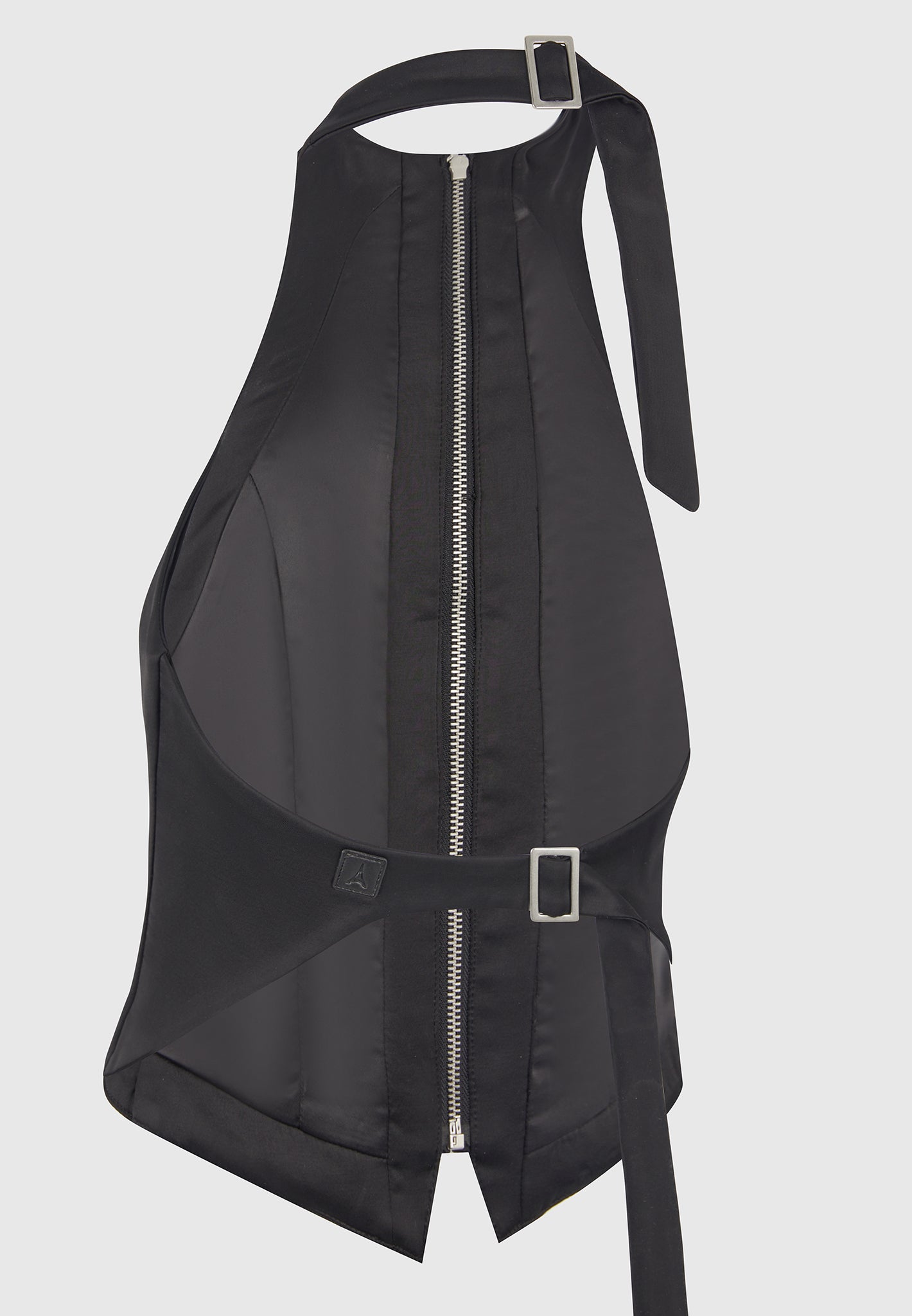 Claudette - Satin Halterneck Backless Top - Black