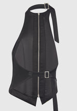 Claudette - Satin Halterneck Backless Top - Black