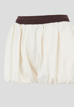 Zoe - Satin Balloon Shorts - Ivory/Brown