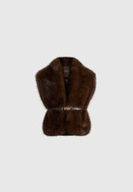 Lira - Fur Gilet With Belt - Dark Brown