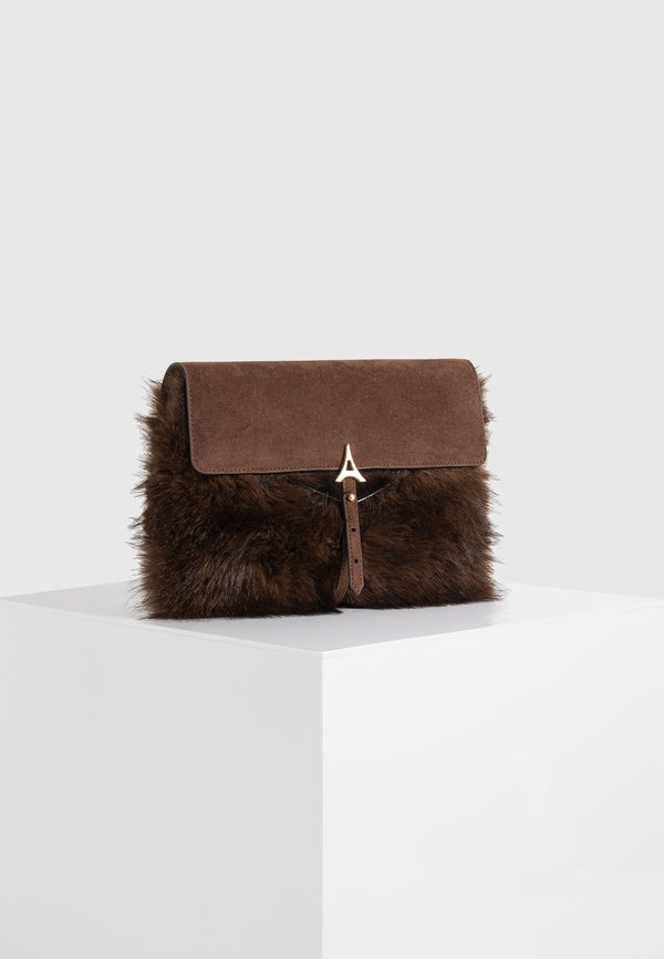 Aliya - Fur & Suede Clutch Bag - Brown/Beige