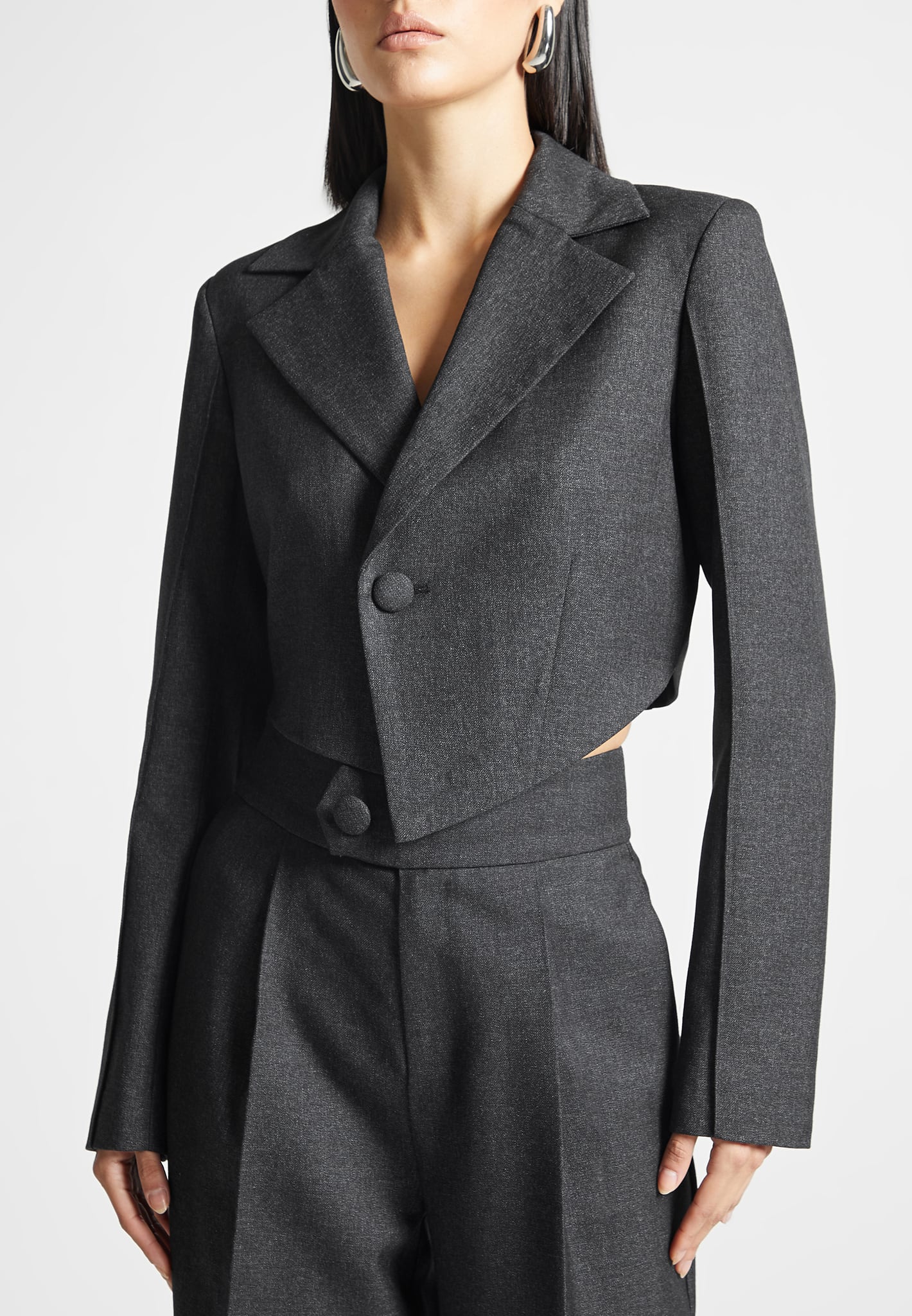 Asymmetric Tailored Cropped Blazer Grey Manière De Voir