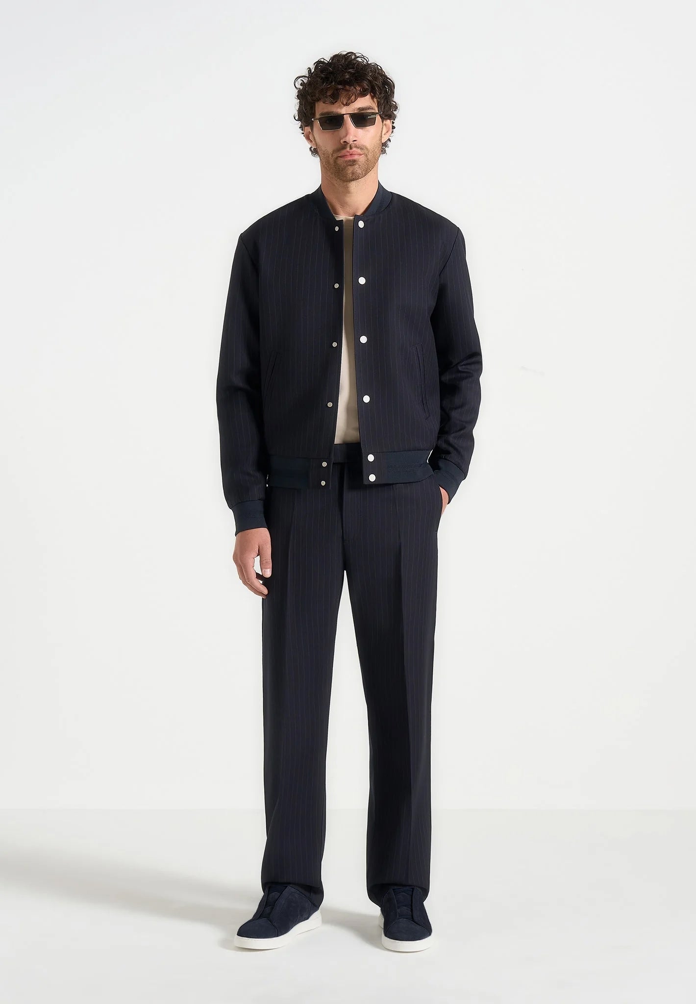 Joseph - Regular Fit Pinstripe Tailored Trousers - Navy