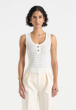 Nora - Pointelle Knitted Vest with Knot Button - Cream