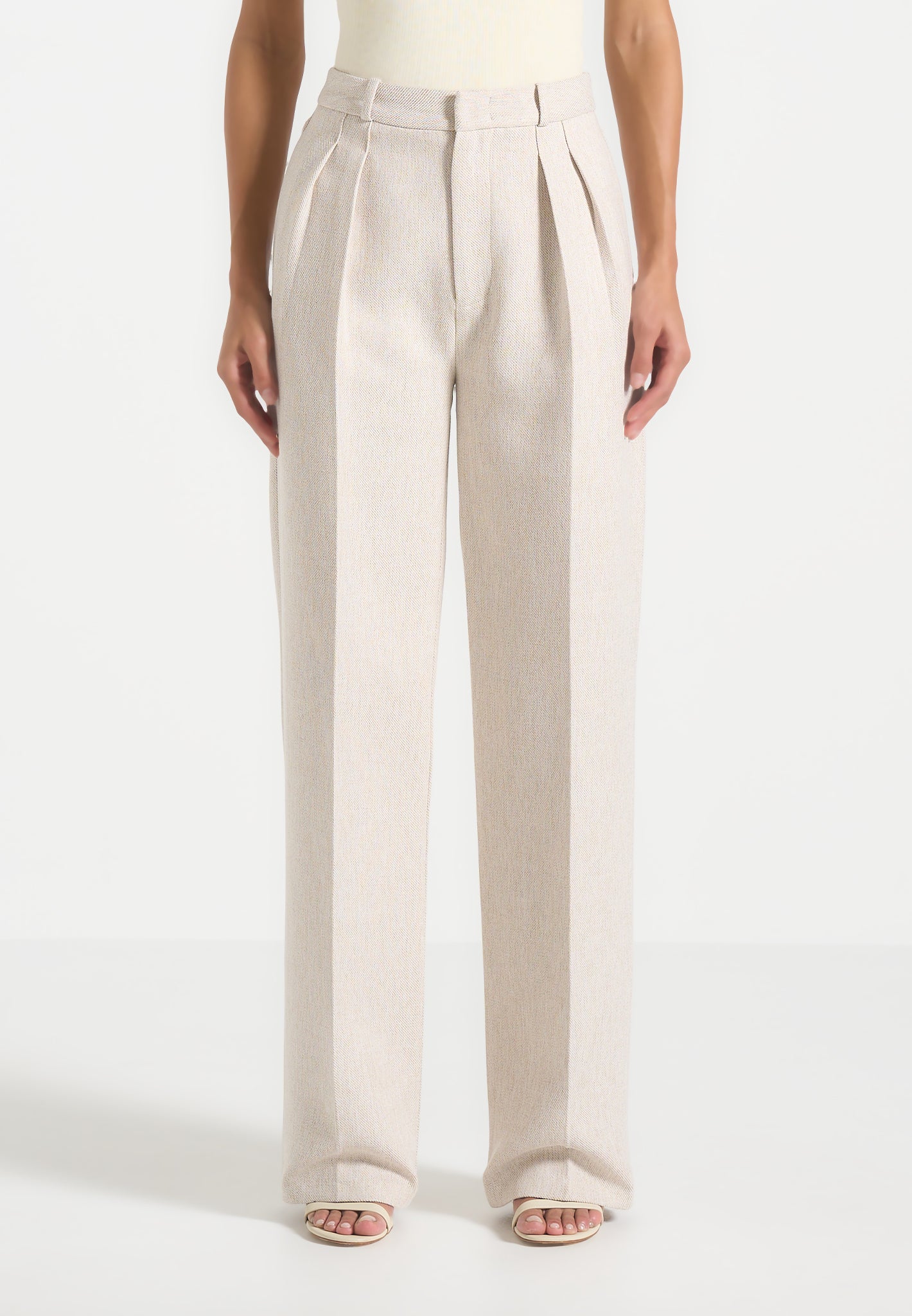 Julie - Tailored Twin Pleat Trousers - Light Beige