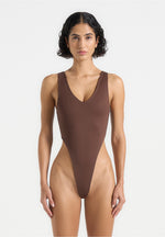 Noa - V-Neck Bodysuit - Brown