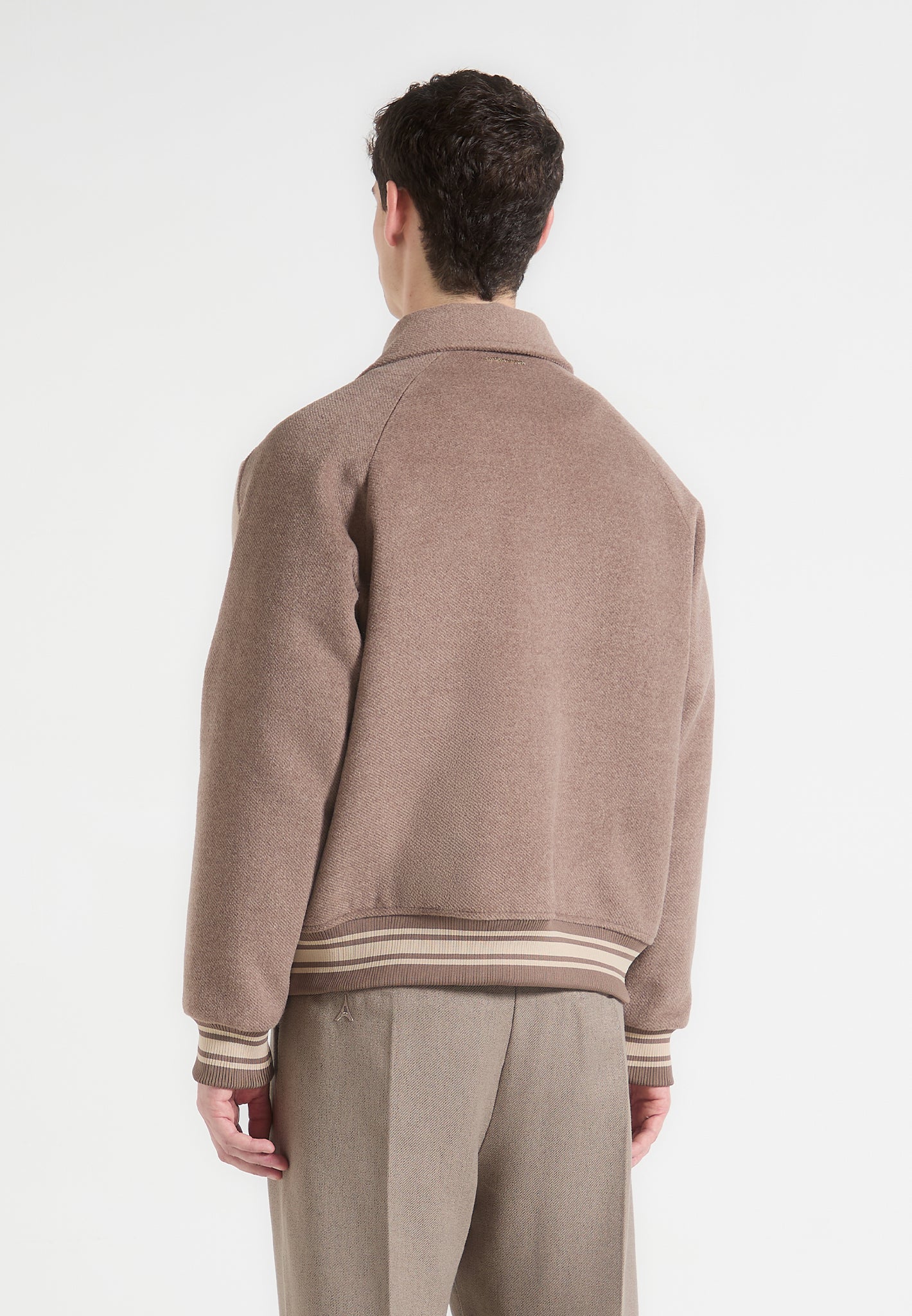 André - Contrast Wool Blend Varsity Jacket - Beige