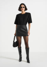 Mia - Wide Shoulder Bodysuit T-Shirt - Black