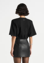 Mia - Wide Shoulder Bodysuit T-Shirt - Black