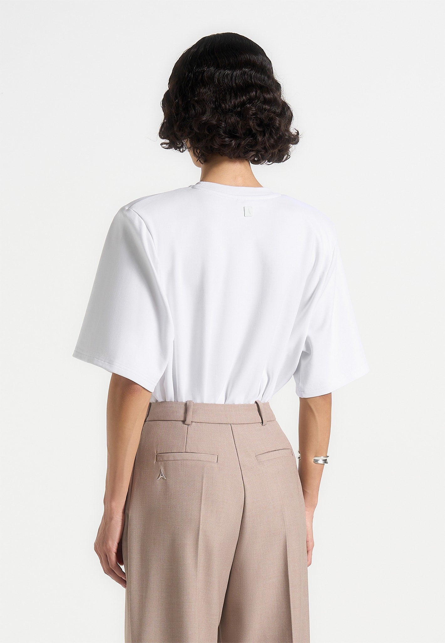 Mia - Wide Shoulder Bodysuit T-Shirt - White