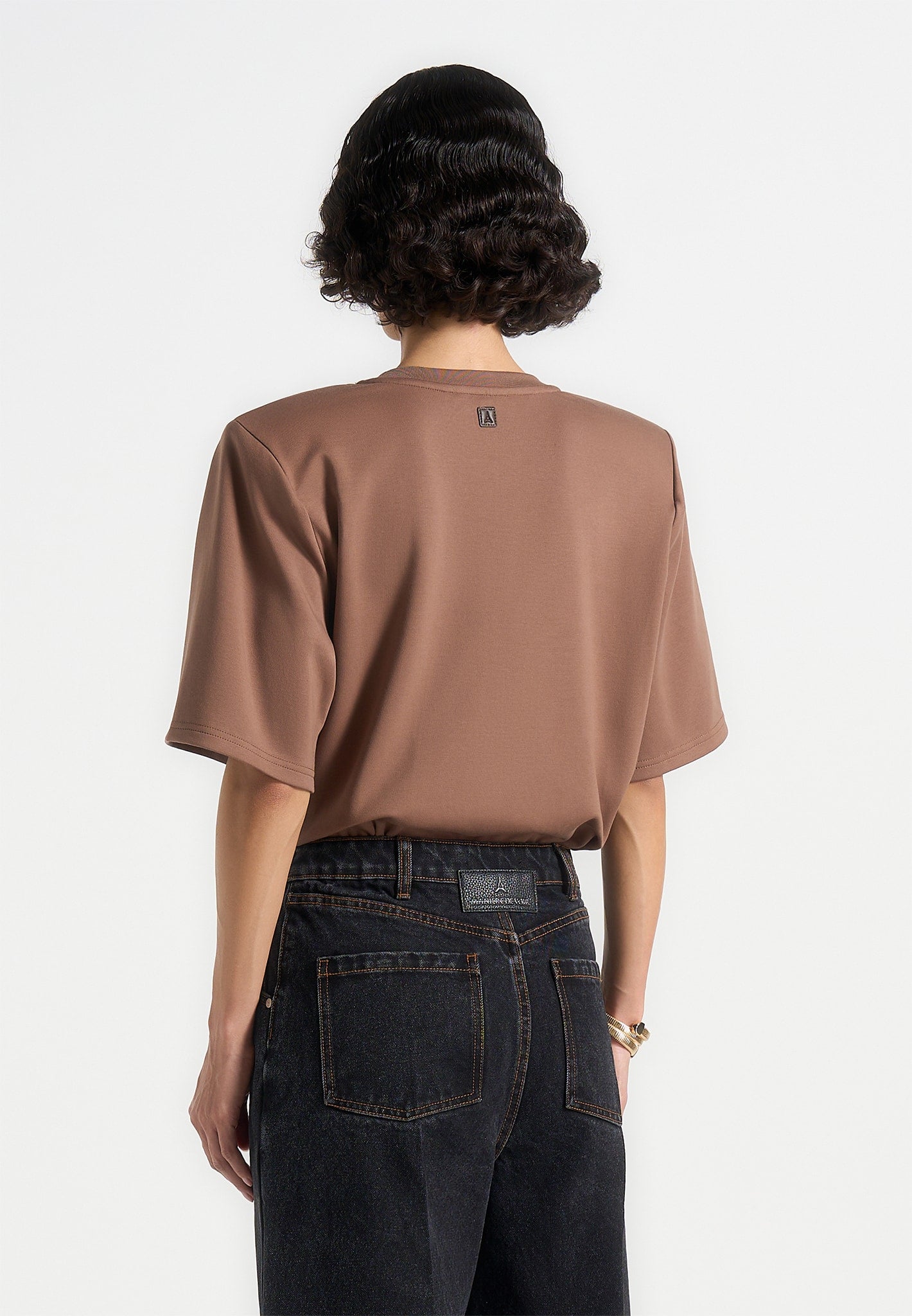 Mia - Wide Shoulder Bodysuit T-Shirt - Brown