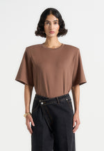 Mia - Wide Shoulder Bodysuit T-Shirt - Brown