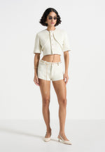 Elina - Tweed Mini Shorts With Belt - Cream