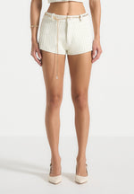 Elina - Tweed Mini Shorts With Belt - Cream