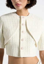 Alba - Tweed Mock Neck Curve Detailing Top - Cream