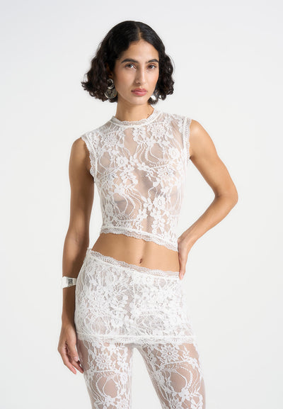 Eugenie - Lace Asymmetric Top - White