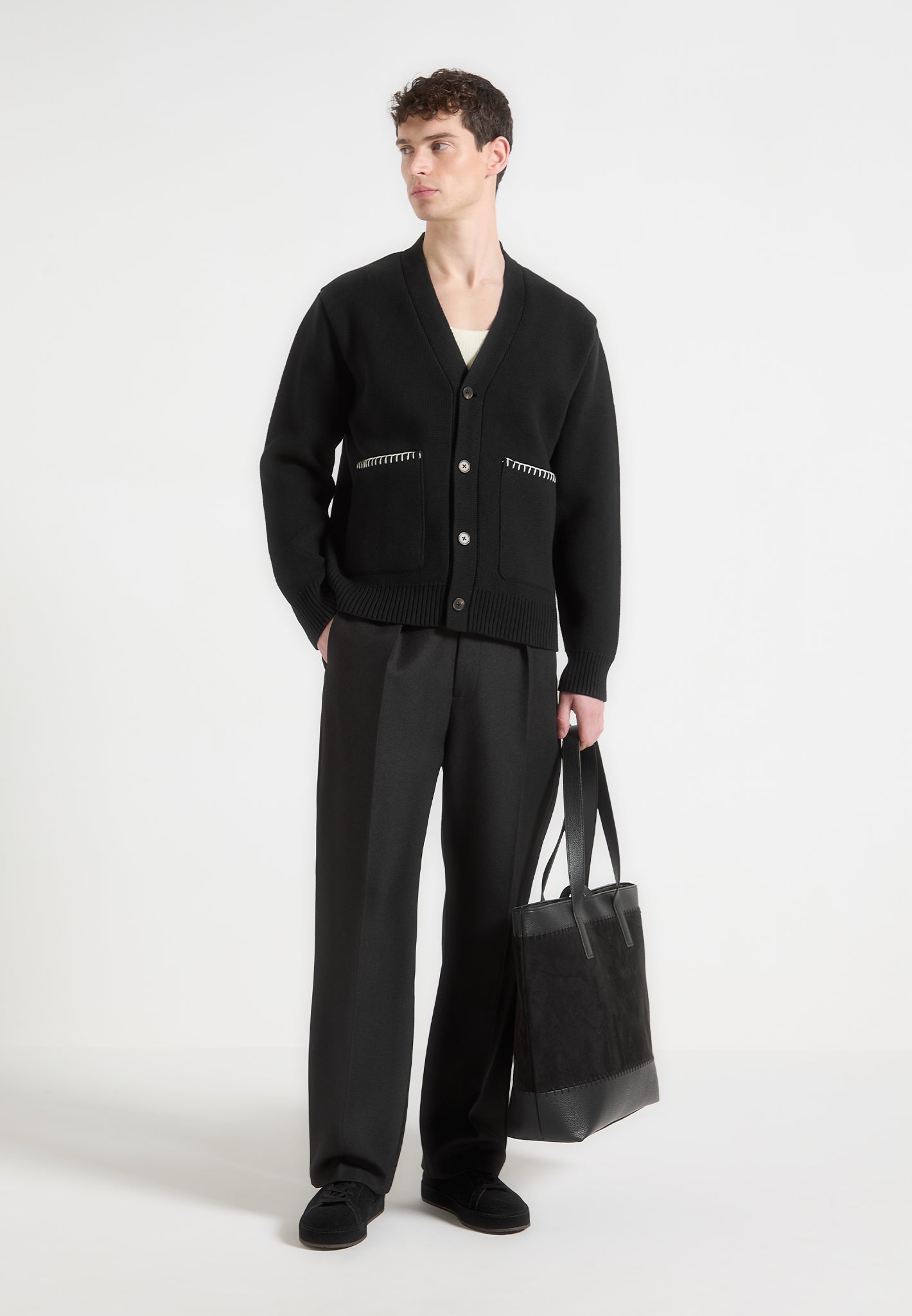 Gilbert Whipstitch Combed Cotton Cardigan Black Mani re De Voir gilbert-whipstitch-combed-cotton-cardigan-black-mani-re-de-voir
