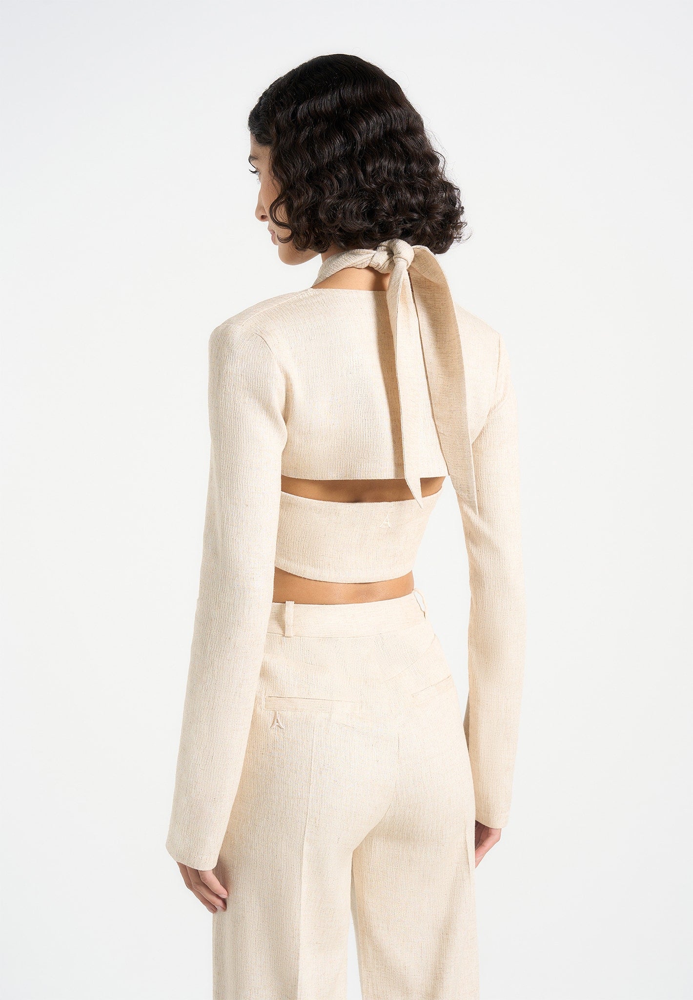 Wendy - Linen Crossover Bolero Top - Natural