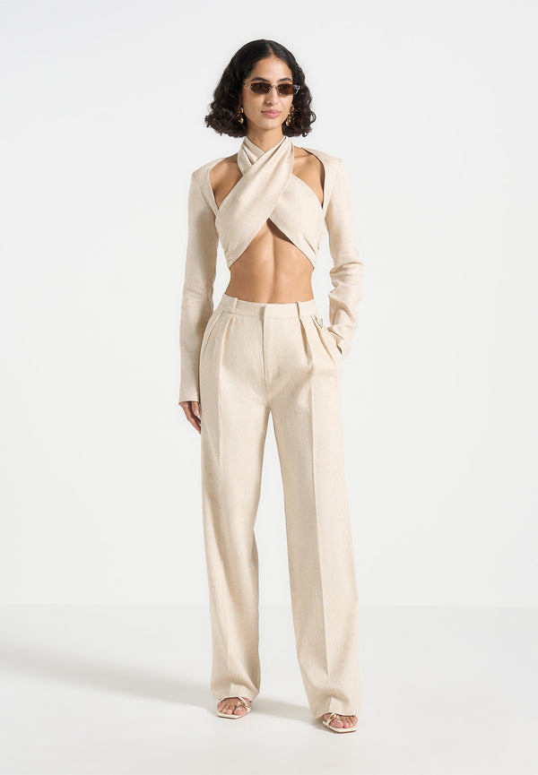 Julie - Linen Twin Pleat Trousers - Natural