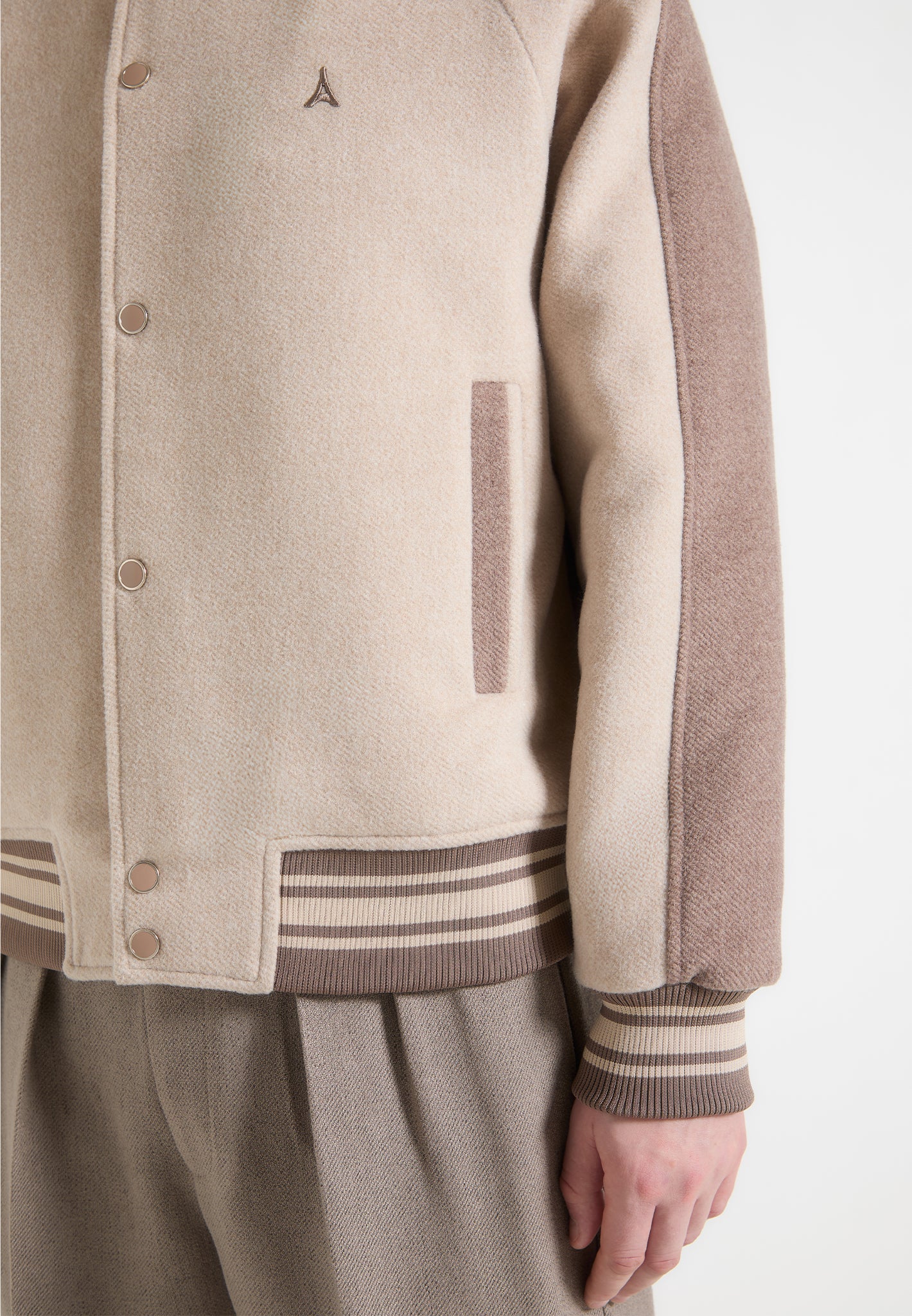 André - Contrast Wool Blend Varsity Jacket - Beige