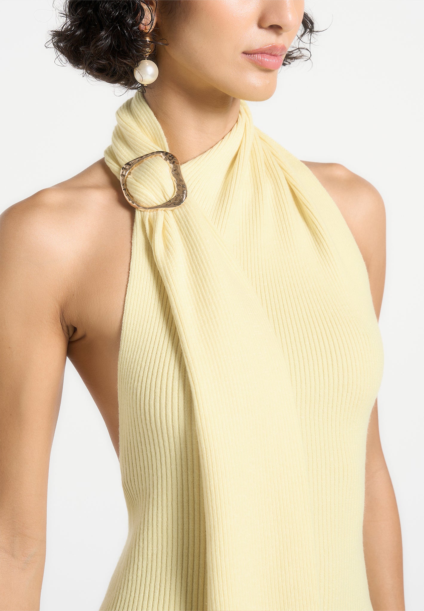 Elodie - Knitted Draped Halterneck Top - Pale Yellow