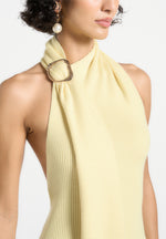 Elodie - Knitted Draped Halterneck Top - Pale Yellow