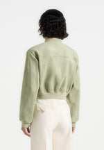 Monique - Suede Wide Shoulder Bomber Jacket - Sage