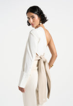 Coralie - One Sleeve Leather Wrap Top - White