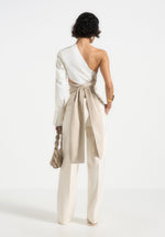 Coralie - One Sleeve Leather Wrap Top - White