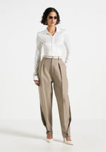 Louise - Wide Shoulder Satin Shirt Bodysuit - Off White