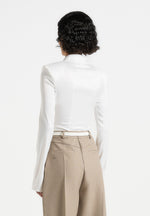 Louise - Wide Shoulder Satin Shirt Bodysuit - Off White